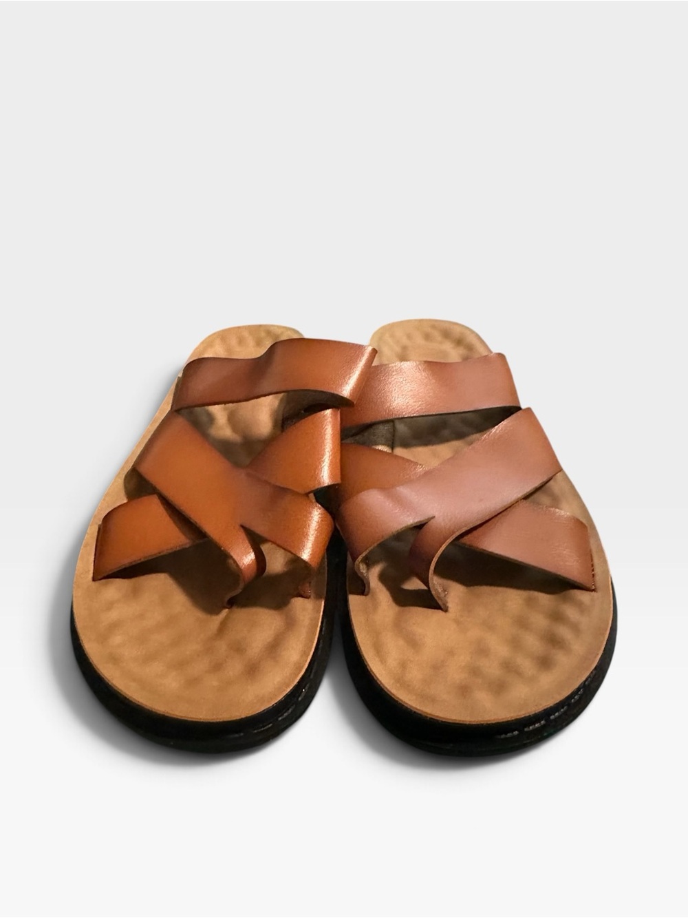 Cognac Brown Cross Strap Toe Loop Sandals EU 46 , 12M
